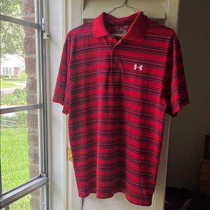 4/$25 SALE Under Armour Large Men's Polo Red Black Stripes